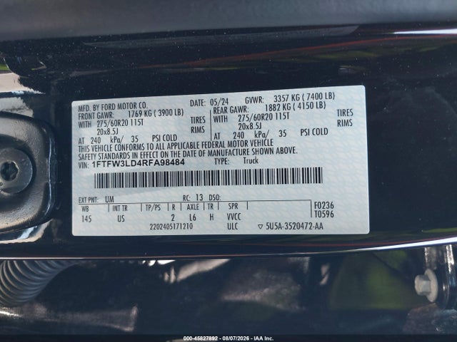Aukcja sprzedaży 2024 Ford F-150 Xlt, vin: 1FTFW3LD4RFA98484, numer aukcji: 45827892
