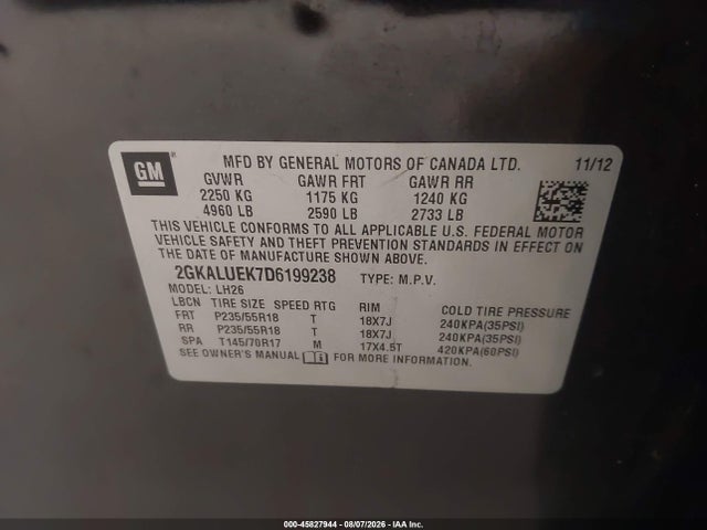 Aukcja sprzedaży 2013 Gmc Terrain Slt-1, vin: 2GKALUEK7D6199238, numer aukcji: 45827944