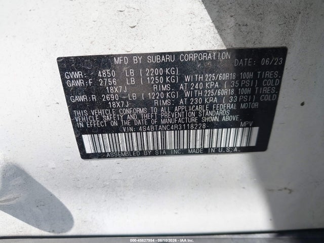 Aukcja sprzedaży 2024 Subaru Outback Limited, vin: 4S4BTANC4R3118228, numer aukcji: 45827954