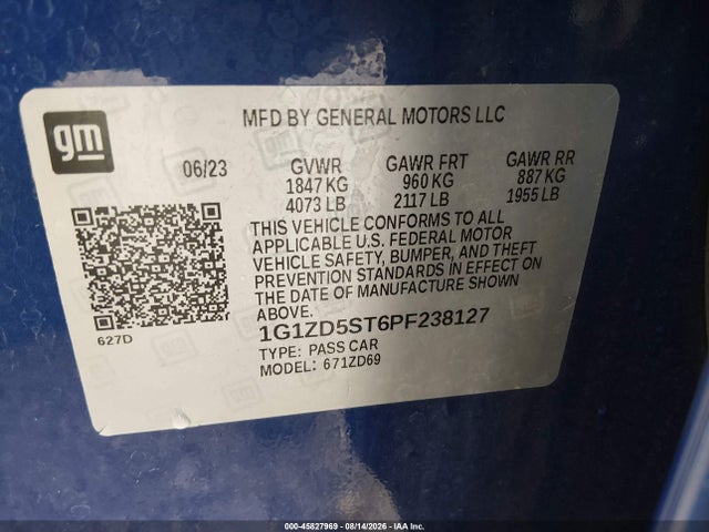 45827969 :رقم المزاد ، 1G1ZD5ST6PF238127 vin ، 2023 Chevrolet Malibu Fwd 1lt مزاد بيع