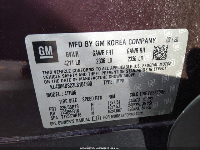 2020 Buick Encore Gx Fwd Preferred მანქანა იყიდება აუქციონზე, vin: KL4MMBS23LB104890, აუქციონის ნომერი: 45827974