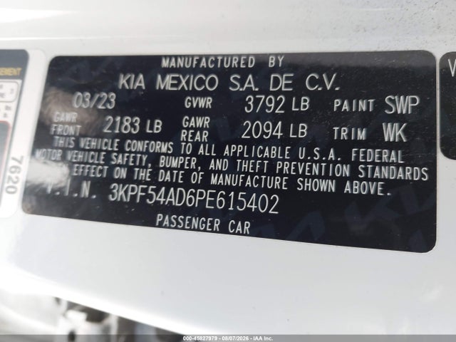 Продаж на аукціоні авто 2023 Kia Forte Gt-line, vin: 3KPF54AD6PE615402, номер лоту: 45827979