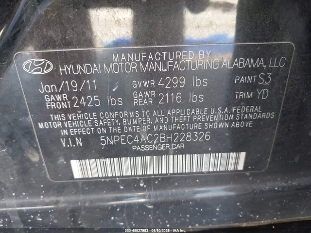 Продажа на аукционе авто 2011 Hyundai Sonata Limited, vin: 5NPEC4AC2BH228326, номер лота: 45827983