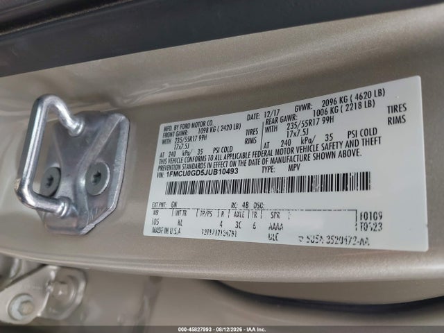 45827993 :رقم المزاد ، 1FMCU0GD5JUB10493 vin ، 2018 Ford Escape Se مزاد بيع