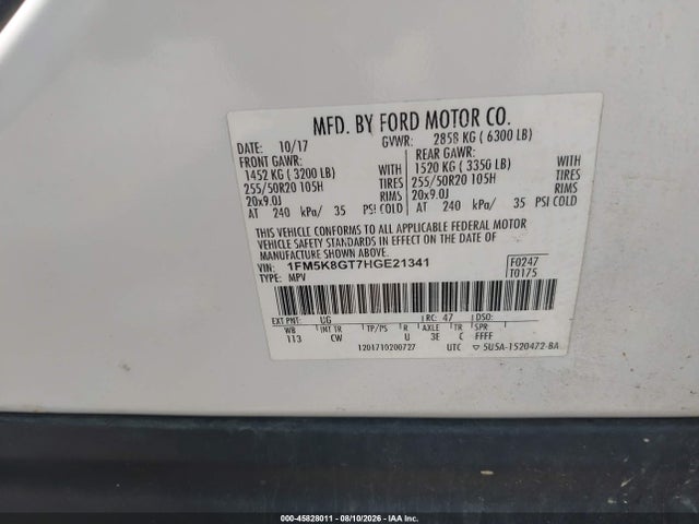 Продажа на аукционе авто 2017 Ford Explorer Sport, vin: 1FM5K8GT7HGE21341, номер лота: 45828011