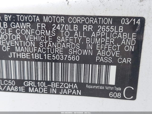 45828054 :رقم المزاد ، JTHBE1BL1E5037560 vin ، 2014 Lexus Gs 350 مزاد بيع