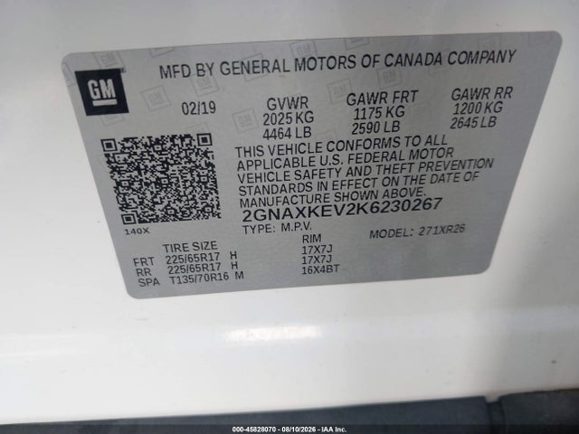 Chevrolet EQUINOX LT 2019 2GNAXKEV2K6230267 Image 9