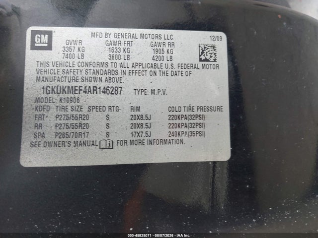 Aukcja sprzedaży 2010 Gmc Yukon Xl 1500 Denali, vin: 1GKUKMEF4AR146287, numer aukcji: 45828071