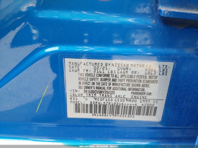 2021 Nissan Sentra Sv Xtronic Cvt მანქანა იყიდება აუქციონზე, vin: 3N1AB8CV9MY254325, აუქციონის ნომერი: 45828075