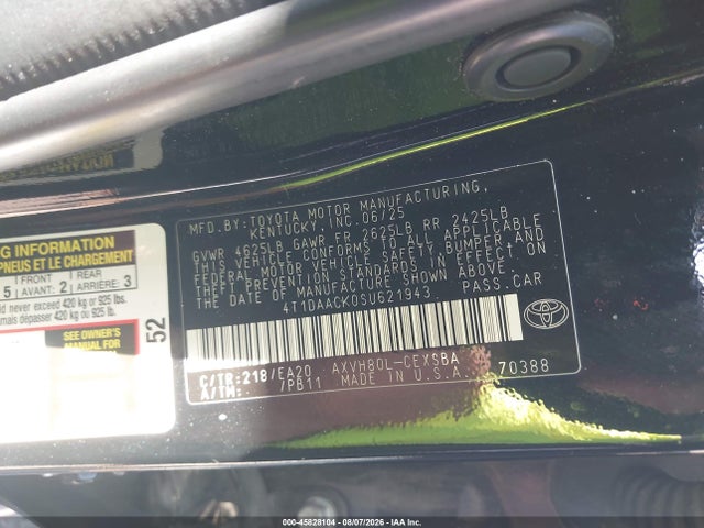 Продажа на аукционе авто 2025 Toyota Camry Se, vin: 4T1DAACK0SU621943, номер лота: 45828104