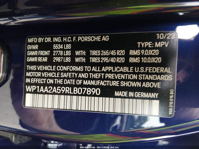 Aukcja sprzedaży 2024 Porsche Macan T, vin: WP1AA2A59RLB07890, numer aukcji: 45828146