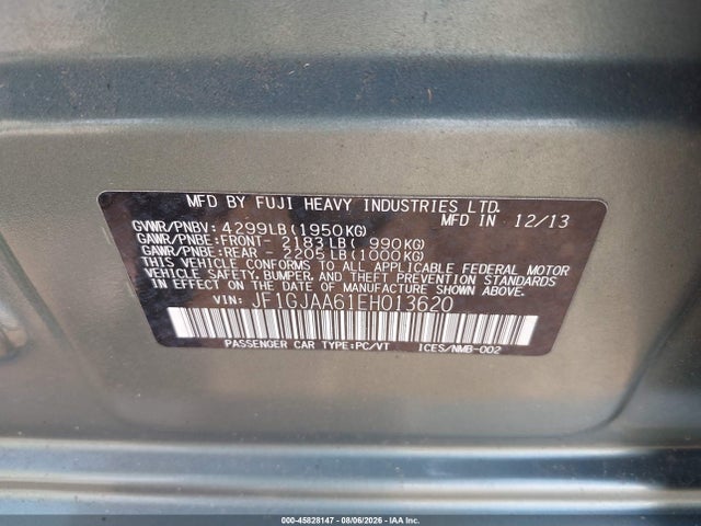 Aukcja sprzedaży 2014 Subaru Impreza 2.0i, vin: JF1GJAA61EH013620, numer aukcji: 45828147