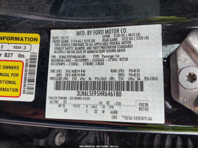 Продажа на аукционе авто 2017 Lincoln Mkz Reserve, vin: 3LN6L5E95HR646180, номер лота: 45828178