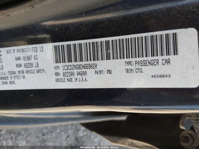 45828185 :رقم المزاد ، 1C3CDZAG8DN669020 vin ، 2013 Dodge Avenger Se V6 مزاد بيع