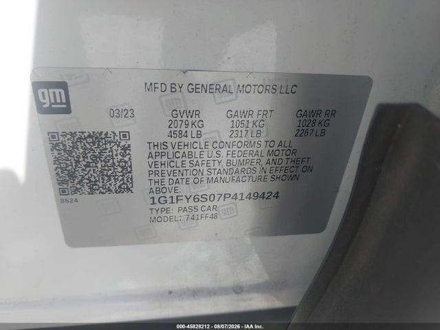 2023 Chevrolet Bolt Euv Fwd Lt მანქანა იყიდება აუქციონზე, vin: 1G1FY6S07P4149424, აუქციონის ნომერი: 45828212