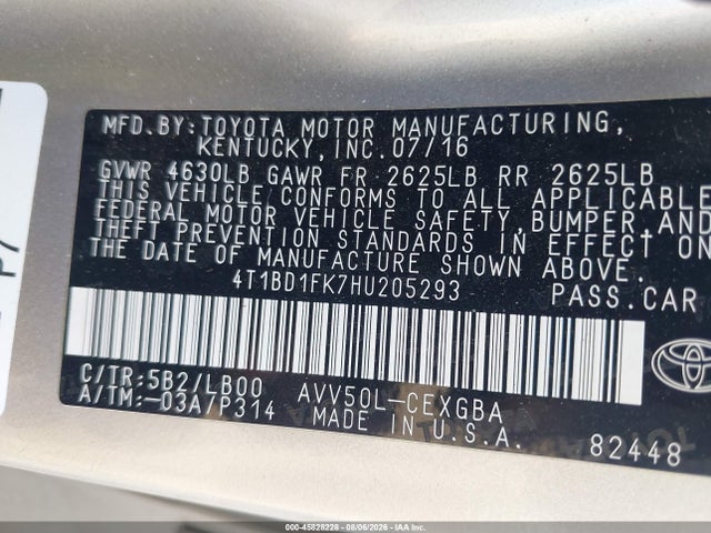4T1BD1FK7HU205293 Toyota Camry Hybrid Xle