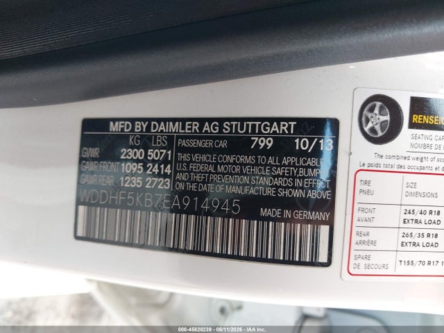 2014 Mercedes-benz E 350 მანქანა იყიდება აუქციონზე, vin: WDDHF5KB7EA914945, აუქციონის ნომერი: 45828239
