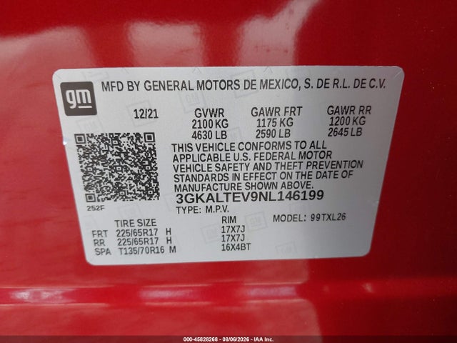 Aukcja sprzedaży 2022 Gmc Terrain Awd Sle, vin: 3GKALTEV9NL146199, numer aukcji: 45828268