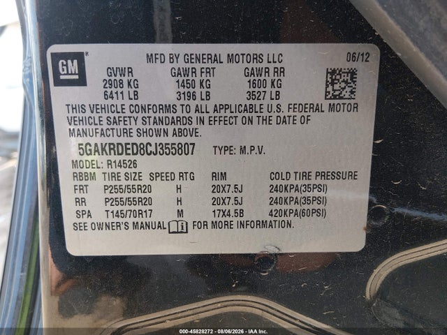 Продажа на аукционе авто 2012 Buick Enclave Premium, vin: 5GAKRDED8CJ355807, номер лота: 45828272
