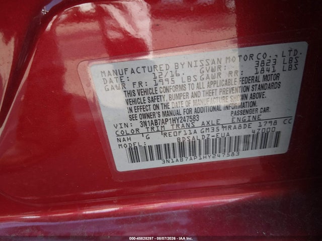 Aukcja sprzedaży 2017 Nissan Sentra Sv, vin: 3N1AB7AP1HY247583, numer aukcji: 45828297