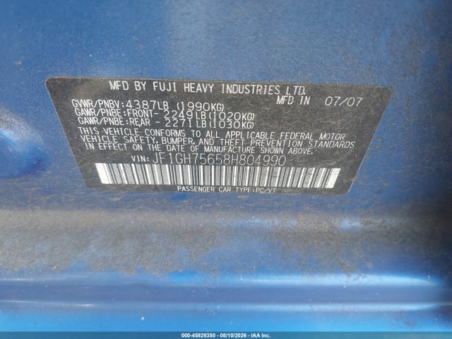 2008 Subaru Impreza Wrx მანქანა იყიდება აუქციონზე, vin: JF1GH75658H804990, აუქციონის ნომერი: 45828350