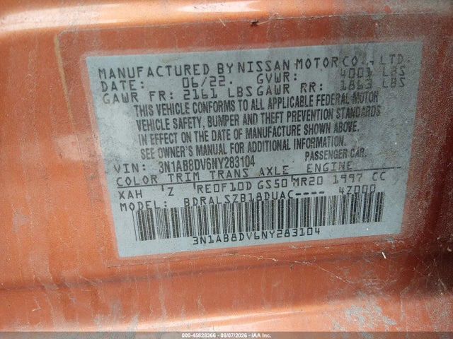 Продаж на аукціоні авто 2022 Nissan Sentra Sr Xtronic Cvt, vin: 3N1AB8DV6NY283104, номер лоту: 45828366