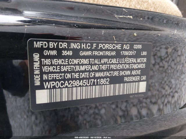Aukcja sprzedaży 2005 Porsche Boxster, vin: WP0CA29845U711862, numer aukcji: 45828385