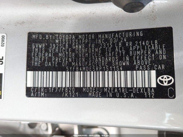 Toyota COROLLA LE 2024 5YFB4MDE5RP151154 Image 9