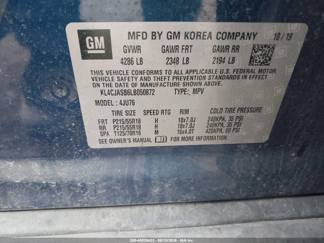2020 Buick Encore Fwd Preferred მანქანა იყიდება აუქციონზე, vin: KL4CJASB6LB050872, აუქციონის ნომერი: 45828433