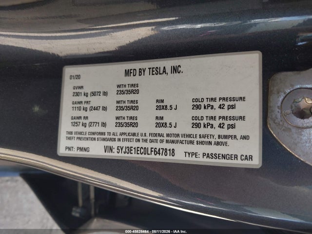 5YJ3E1EC0LF647818 Tesla Model 3 Performance Dual Motor All-wheel Drive