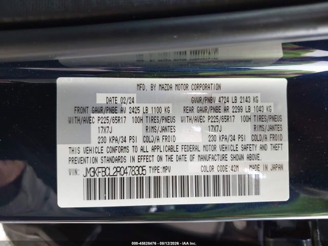 Aukcja sprzedaży 2024 Mazda Cx-5 2.5 S Preferred, vin: JM3KFBCL2R0478305, numer aukcji: 45828476