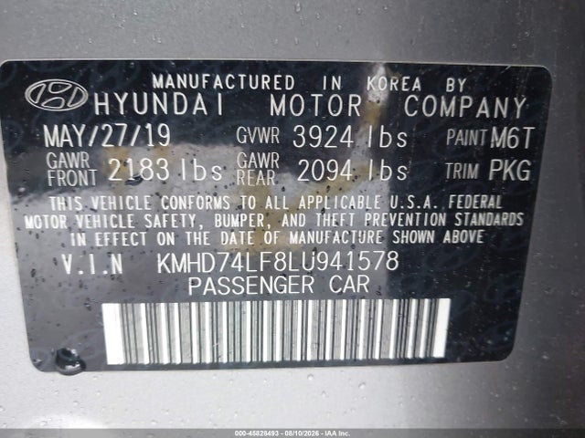 Продажа на аукционе авто 2020 Hyundai Elantra Se, vin: KMHD74LF8LU941578, номер лота: 45828493