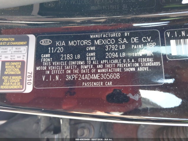 45828499 :رقم المزاد ، 3KPF24AD4ME305608 vin ، 2021 Kia Forte Lxs مزاد بيع