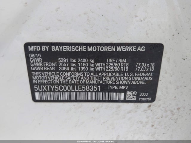 Продаж на аукціоні авто 2020 Bmw X3 Xdrive30i, vin: 5UXTY5C00LLE58351, номер лоту: 45828500