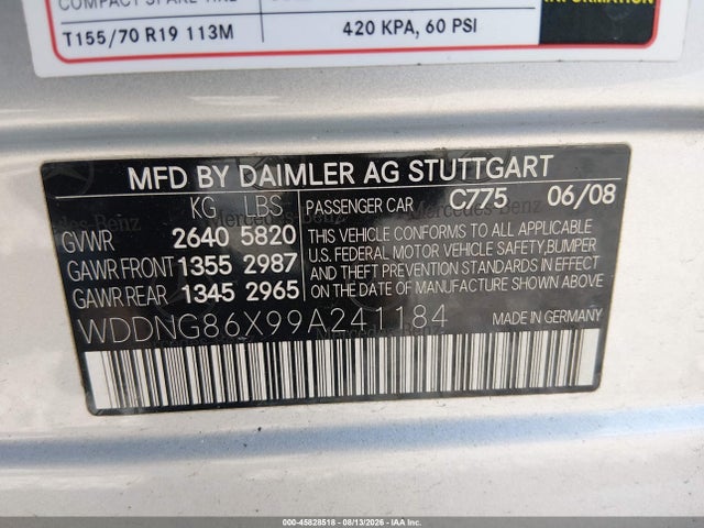 2009 Mercedes-benz S 550 4matic მანქანა იყიდება აუქციონზე, vin: WDDNG86X99A241184, აუქციონის ნომერი: 45828518