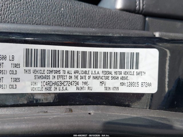 Продажа на аукционе авто 2017 Dodge Durango Sxt Rwd, vin: 1C4RDHAG3HC724734, номер лота: 45828527