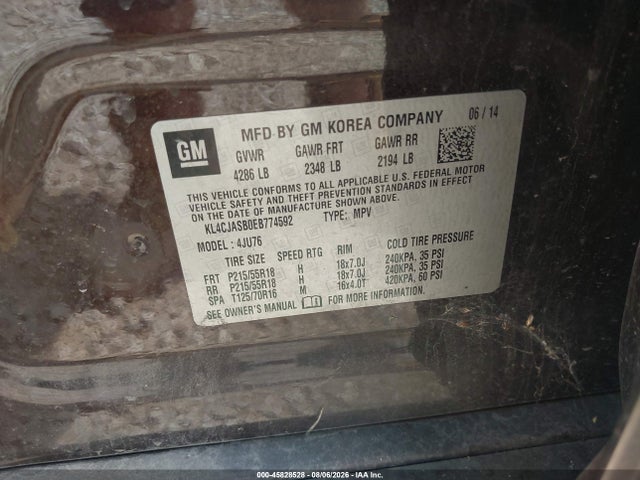 Продаж на аукціоні авто 2014 Buick Encore, vin: KL4CJASB0EB774592, номер лоту: 45828528