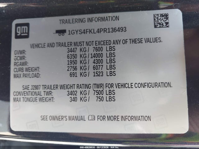 45828535 :رقم المزاد ، 1GYS4FKL4PR136493 vin ، 2023 Cadillac Escalade 4wd Sport مزاد بيع