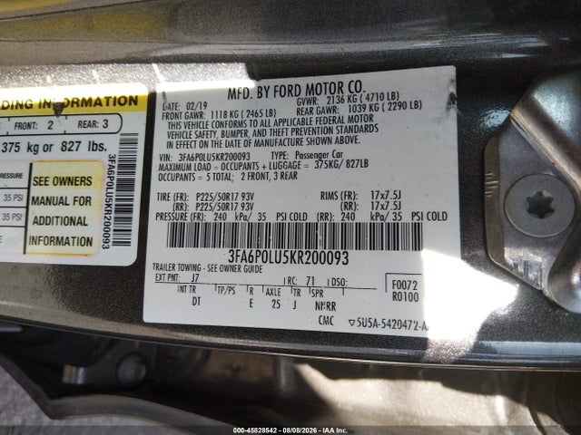Ford Fusion Hybrid Se 2019 3FA6P0LU5KR200093 Image 9