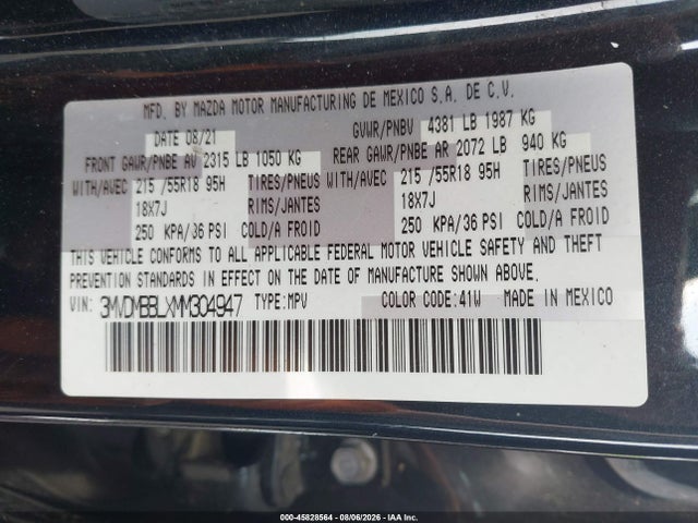 2021 Mazda Cx-30 Select მანქანა იყიდება აუქციონზე, vin: 3MVDMBBLXMM304947, აუქციონის ნომერი: 45828564