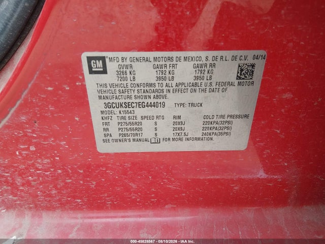 45828567 :رقم المزاد ، 3GCUKSEC7EG444019 vin ، 2014 Chevrolet Silverado 1500 Ltz مزاد بيع