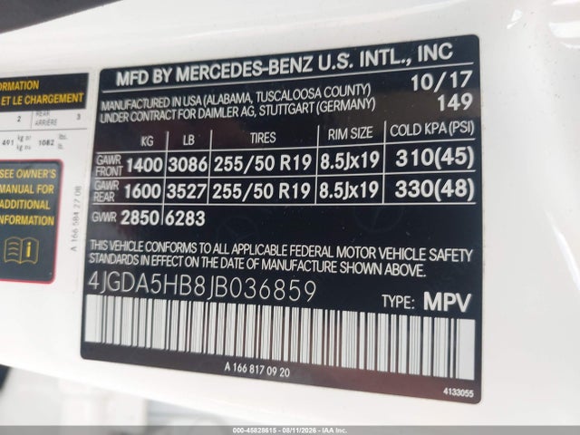 45828615 :رقم المزاد ، 4JGDA5HB8JB036859 vin ، 2018 Mercedes-benz Gle 350 4matic مزاد بيع