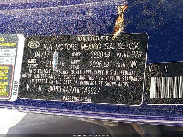 Продажа на аукционе авто 2017 Kia Forte Lx, vin: 3KPFL4A7XHE149927, номер лота: 45828620