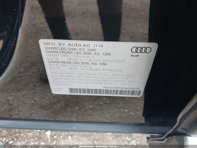 45828634 :رقم المزاد ، WA1LFAFP2FA076273 vin ، 2015 Audi Q5 2.0t Premium مزاد بيع