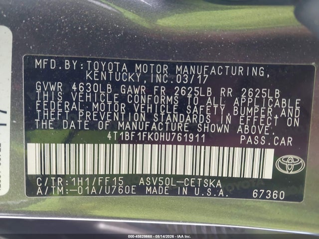 4T1BF1FK0HU761911 Toyota CAMRY SE