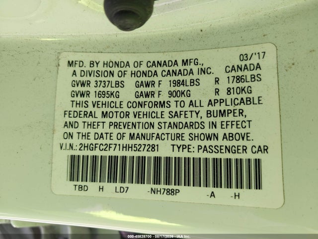 Honda CIVIC EX 2017 2HGFC2F71HH527281 Image 9