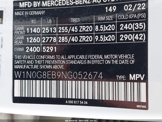 Продаж на аукціоні авто 2022 Mercedes-benz Glc 300 4matic Suv, vin: W1N0G8EB9NG052674, номер лоту: 45828705