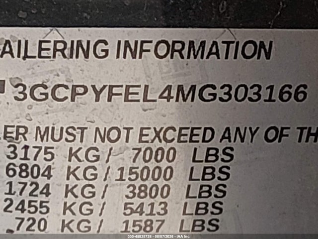 45828728 :رقم المزاد ، 3GCPYFEL4MG303166 vin ، 2021 Chevrolet Silverado 1500 4wd  Short Bed Lt Trail Boss مزاد بيع