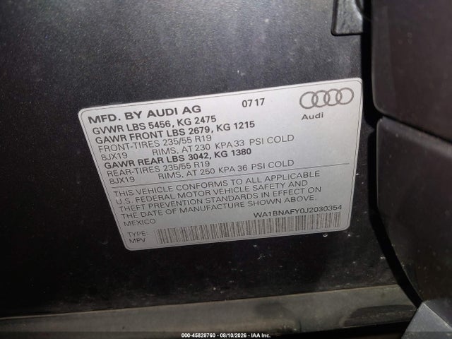 Aukcja sprzedaży 2018 Audi Q5, vin: WA1BNAFY0J2030354, numer aukcji: 45828760