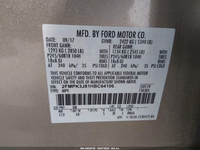 Ford EDGE SEL 2017 2FMPK3J81HBC64106 Image 9